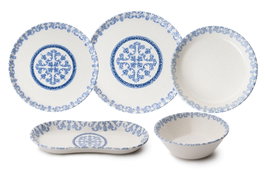 Hermia N25003 Vajilla de Porcelana 27 Piezas Azul y Blanco Apta para Lavavajillas y Microondas Elegante Duradera